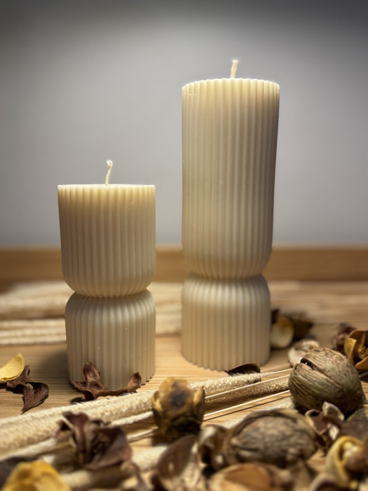 Ribbed hourglass pillar candle